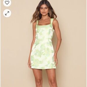 Lulus Satin Minidress Wedding Guest, XS, Floral Jacquard Dress